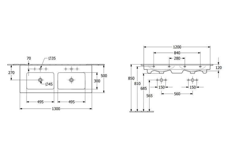 VENTICELLO Умивальник меблевий подвійний 1300x500 мм б/о з переливом (4111DJR1) CeramicPlus зображення 5