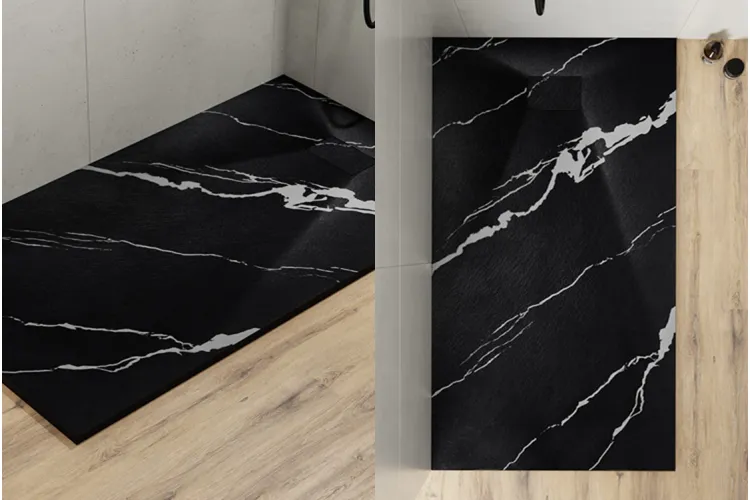 Піддон прямокутний VEXO MARBLE 160х90 чорний + сифон зображення 4