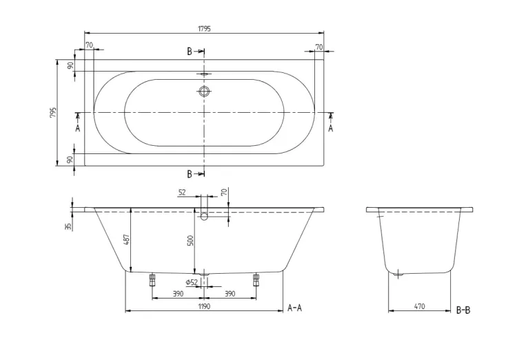 O.NOVO Ванна 1800x800 акрил (UBA180CAS2V-01) image 4