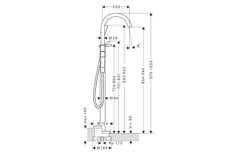 Змішувач AXOR One для ванни підлоговий, Stainless Steel Optic (48440800) image 2