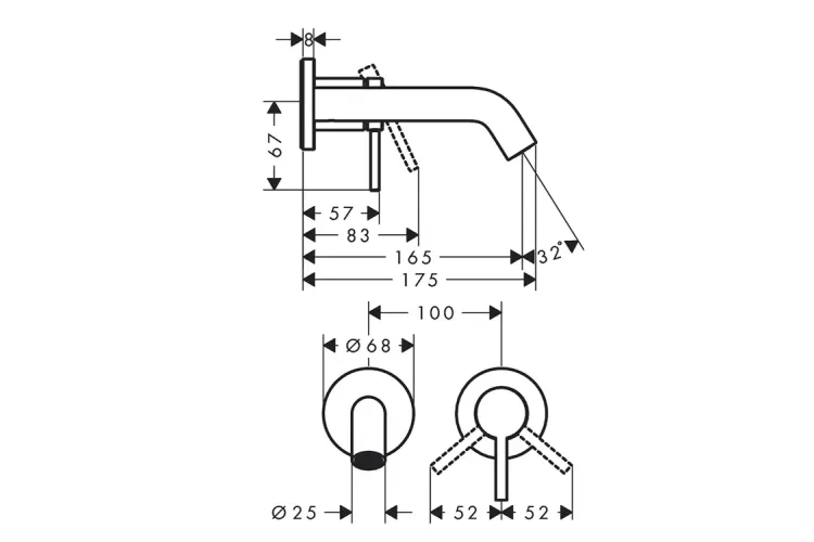 Змішувач Tecturis S 165 для умивальника зі стіни, Brushed Black Chrome (73350340) зображення 2