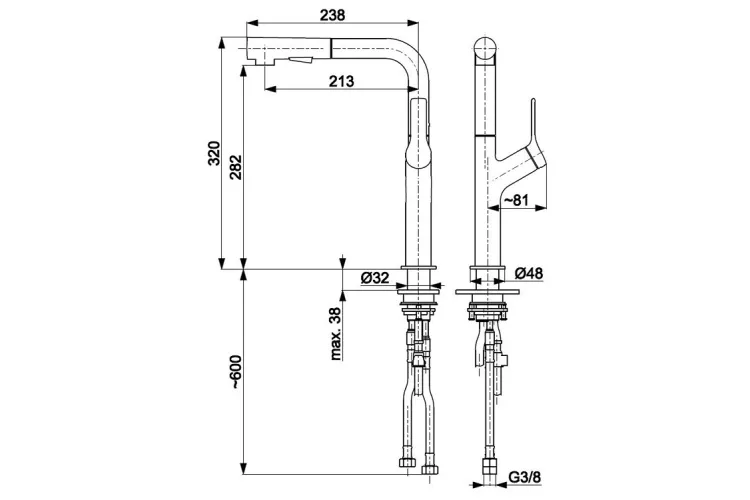 Змішувач для мийки настільн. з витяжн. душем INOX DUERO DESIGN GOLD 6623-220-31 image 5