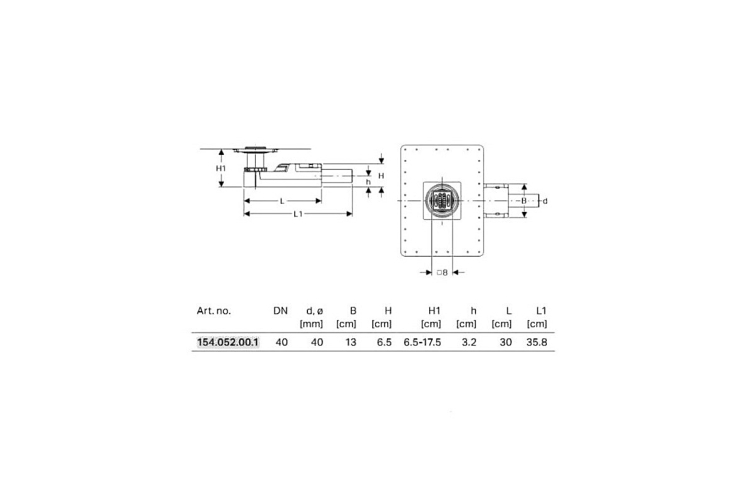 Душовий елемент (трап) Duofix з основою для монтажу змішувача, висота 65мм, d 40 мм (154.052.00.1) зображення 2