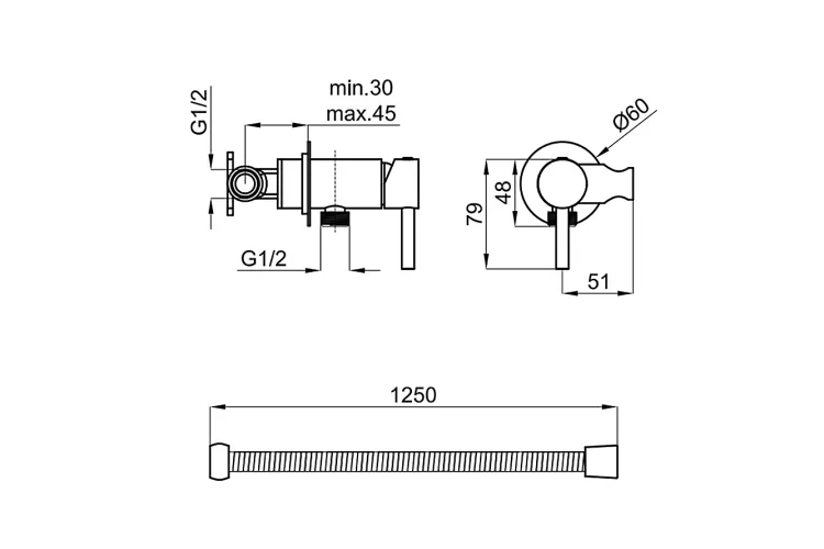 Гігієнічний змішувач одноричажний у комплекті з шлангом 1,25 см. та тримачем, хромований (100239067) зображення 2