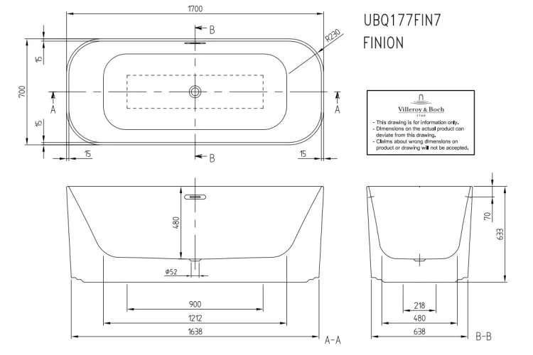 Ванна FINION Duo Freestanding 1700x700 DesignRing Quaryl, Gold (UBQ177FIN7A300V201)  image 6