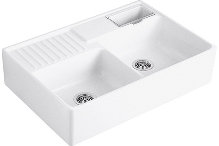 DOUBLE-BOWL SINK Кухонна мийка з двома чашами 89,5x63x22 та POP-UP, без отвору для змішувача (632392R1) White alpine glossy зображення 1