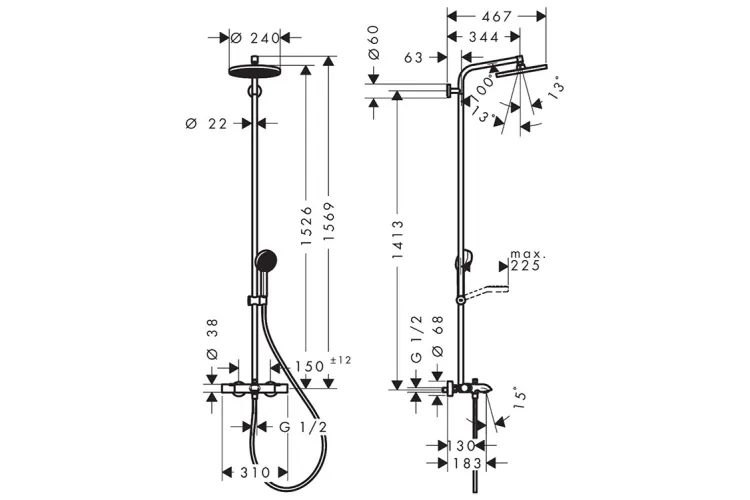 Душова система Activera S 240 1jet EcoSmart з термостатом Ecostat Fine для ванни, Chrome (28871000) зображення 4