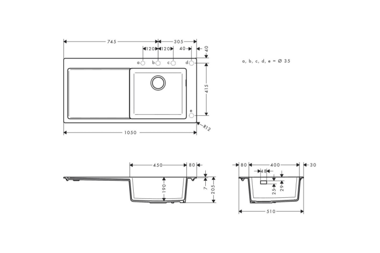 Кухонна мийка S514-F450 1050х510: полиця ліворуч Graphiteblack (43314170) зображення 6
