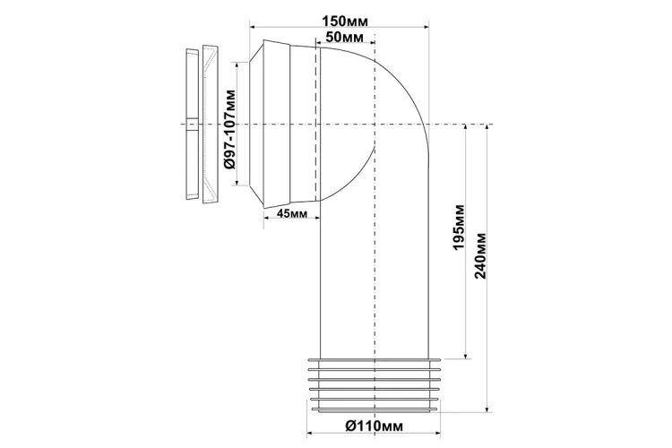 Патрубок гумовий каналізаційний 190 мм кутовий 90° з фланцевою прокладкою MAC8L-EXS зображення 2