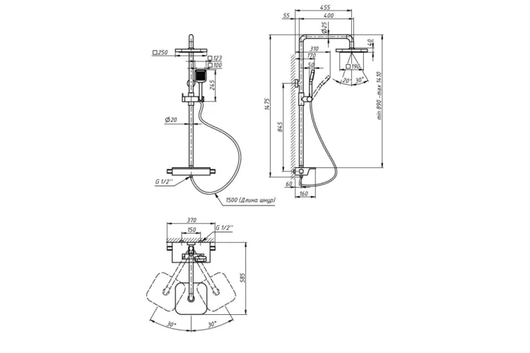 QT Sloup 57T105VNGBB Душова система Black зображення 2