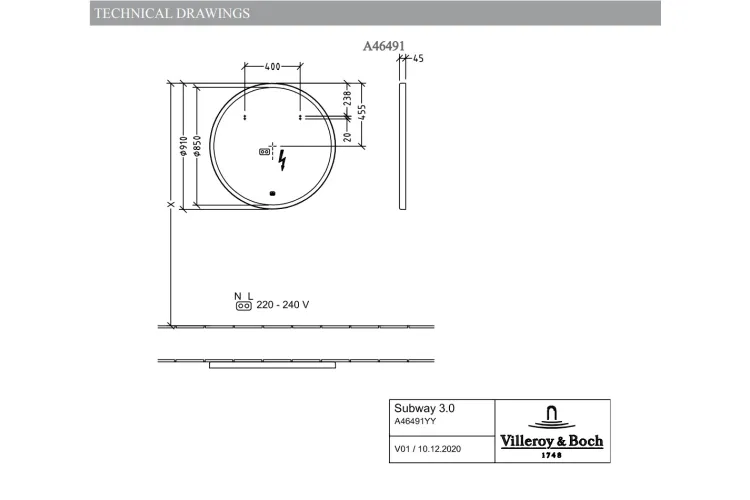 SUBWAY 3.0 Дзеркало 91х91х4,5 см LED підсвітка White Matt (A4649100) зображення 2