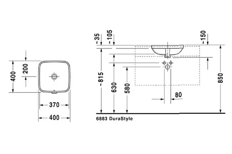 DURASTYLE Умивальник вбудований під стільницю 37х37 см (0373370000) зображення 2