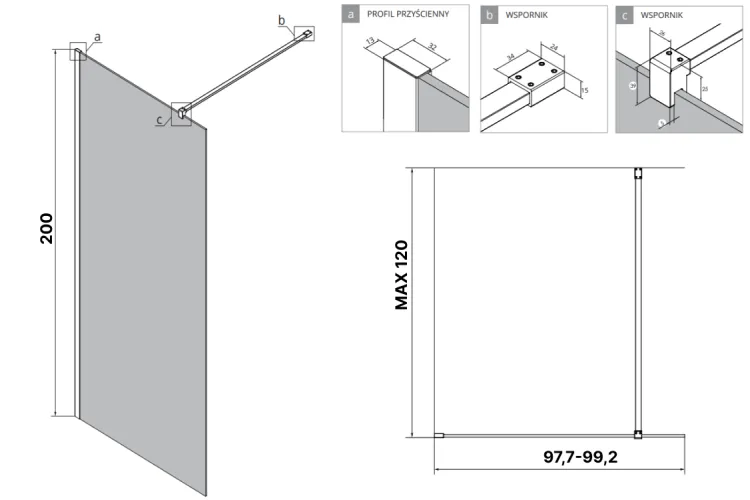 Душ. кабіна walk in NESTA GOLD BRUSHED 100x200 скло MASTER-SOFT 6мм з покриттям image 3