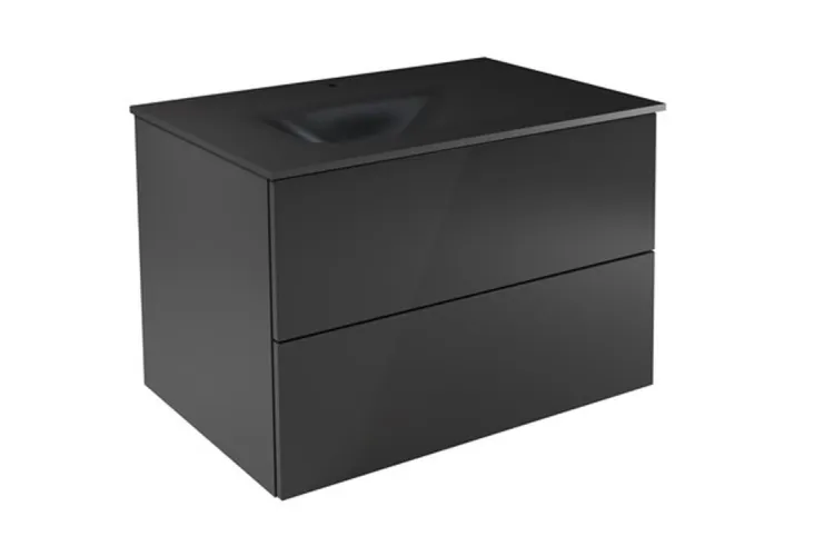 Тумба + умивальник з отвором із вбудованою стільницею AKYA CLASSIC 76x52,5x51 gun metal, сифон клік клак чорний мат image 1