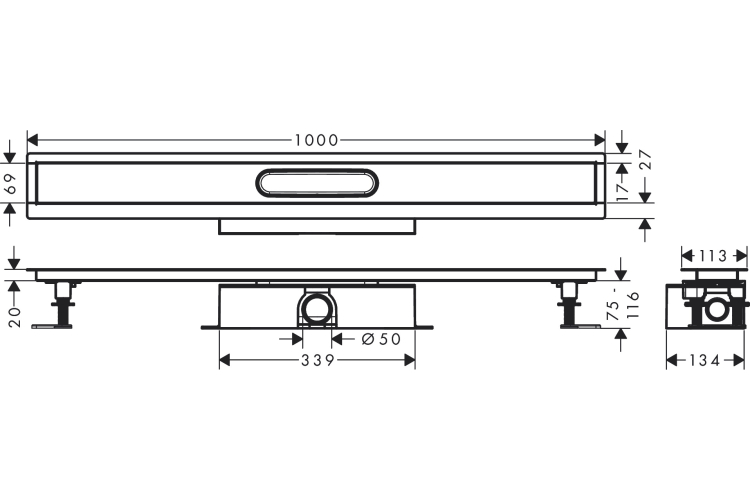 Монтажний комплект для душових трапів d50 uBox universal 1000 мм (56026180) зображення 2
