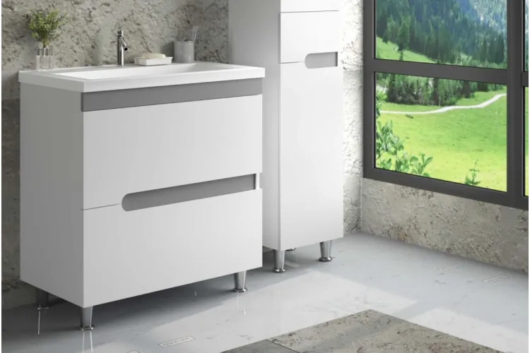 Тумба ВЕРОНА сіра + УМИВАЛЬНИК ГЛОРІЯ 90 з 2-ма шухлядами на ніжках зображення 4