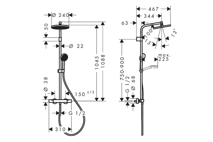 Душова система Activera S 240 1jet EcoSmart+ Ecostat Fine Varia, Matt Black (28083670) зображення 2