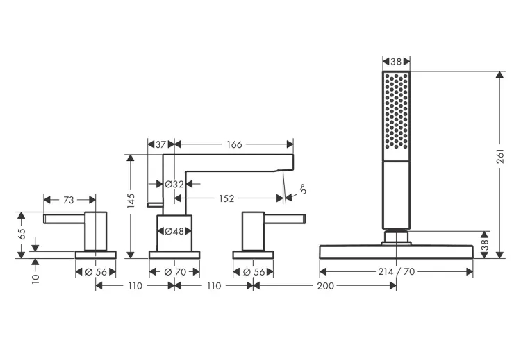 Змішувач Finoris врізний на край ванни 4 отв з sBox, Brushed Bronze (76444140) зображення 2