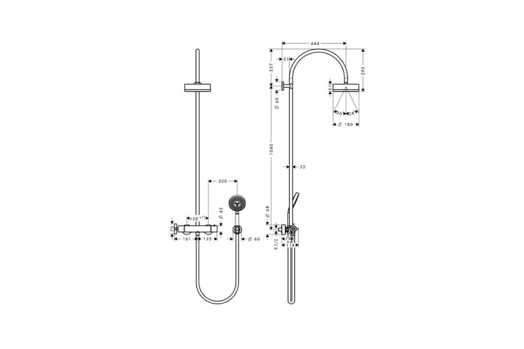 Душова система Axor Showerpipe 180 1jet з термостатом, Brushed Brass (39670950) зображення 2