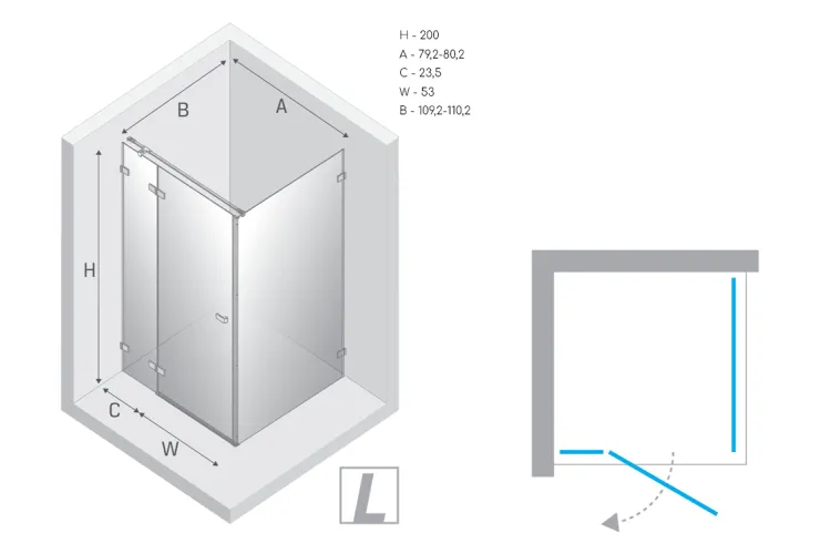 Душова кабіна прямокутна AVEXA GOLD SHINE 1D 80x110х200 L прозоре скло ACTIVE SHIELD 6мм зображення 7