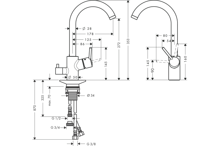 Змішувач Talis M52 270 для кухні з запірним клапаном (14875000) image 2