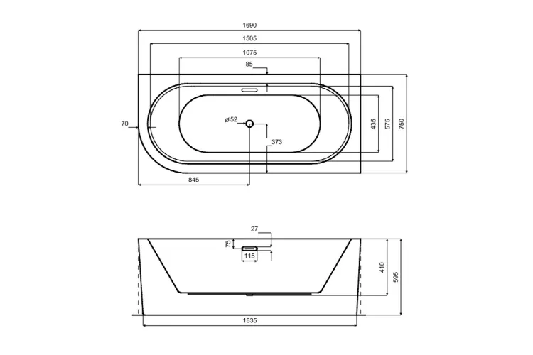 Ванна акрилова кутова AVITA A-LINE 170х75 права чорна матова з сифоном Alcaplast золотий зображення 4