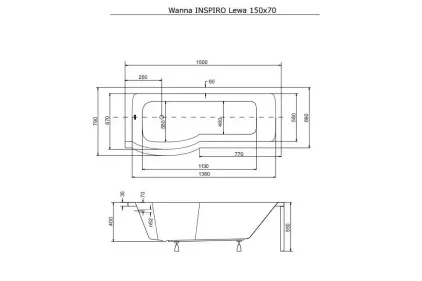 Ванна акрилова INSPIRO 170х70 Ліва (соло) без ніг