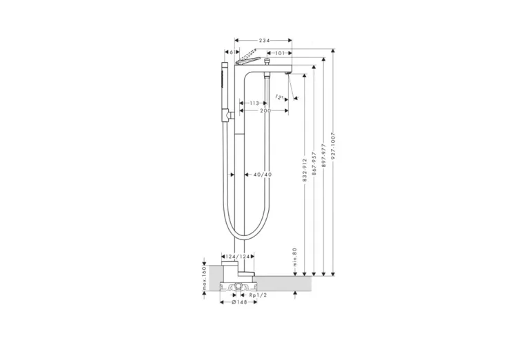 Змішувач Axor Citterio Lever rhombic cut для ванни підлоговий, Brushed Black Chrome 39471340 image 2