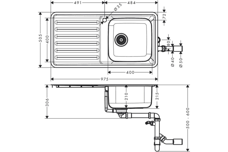 Кухонна мийка S4111-F400 на стільницю 975х505 з сифоном (43341800) Stainless Steel зображення 2