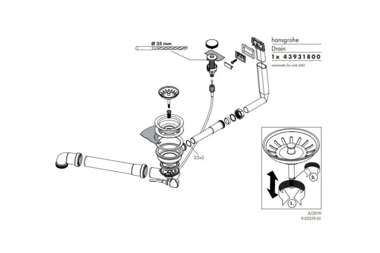 Сифон D14-11 Automatic з переливом для мийки зі сталі на одну чашу (43931800) Stainless Steel image 2