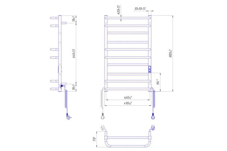 Рушникосушка ЕЛЕКТРИЧНА Преміум Класік-І 800х500/80 TR чорний мат зображення 2