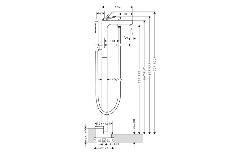 Змішувач Axor Citterio Lever  для ванни підлоговий , Polished Black Chrome 39440330 image 2