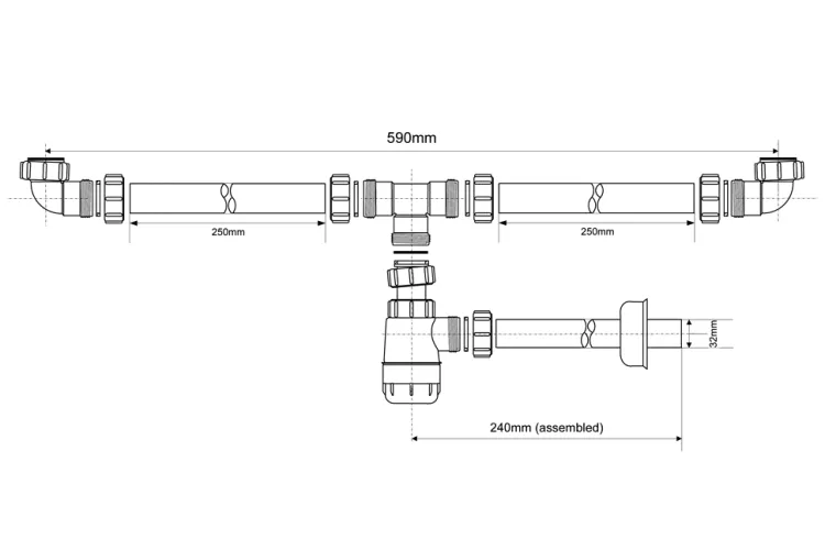 Сифон для умивальника без зливу подвійний (5/4х32) HC2+PIPE зображення 2