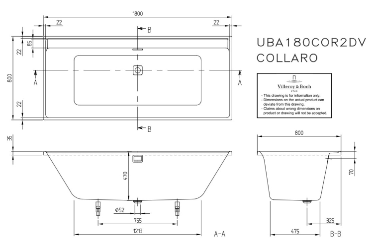COLLARO Duo Ванна 1800х800 в комплекті з сифоном, акрил (UBA180COR2DV-01) Chrome зображення 3
