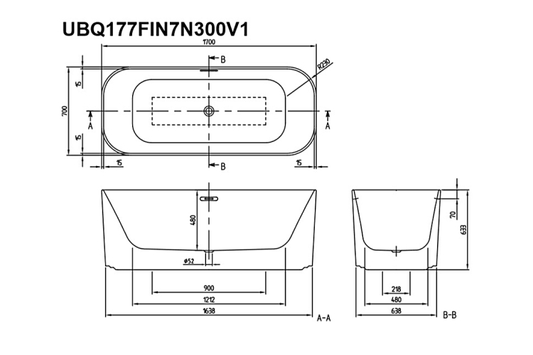 FINION  Ванна кварил з Led-підсвіткою Duo Freestanding 1700x700 Led DesignRing Water inlet (UBQ177FIN7N300V101)  Gold image 2