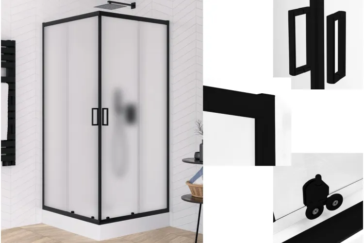 Душова кабіна квадратна SUVIA BLACK 2D 90x90х190 скло satin ACTIVE SHIELD 5мм зображення 1