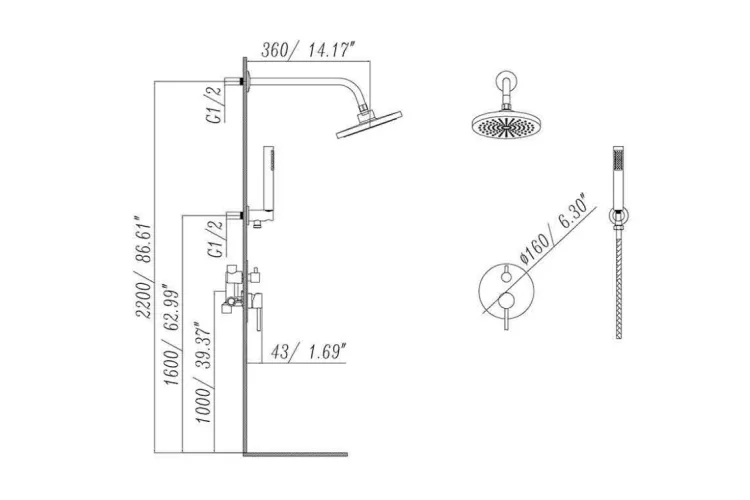 Душова система DECCO II / ILLUSION II (брашоване золото) image 3