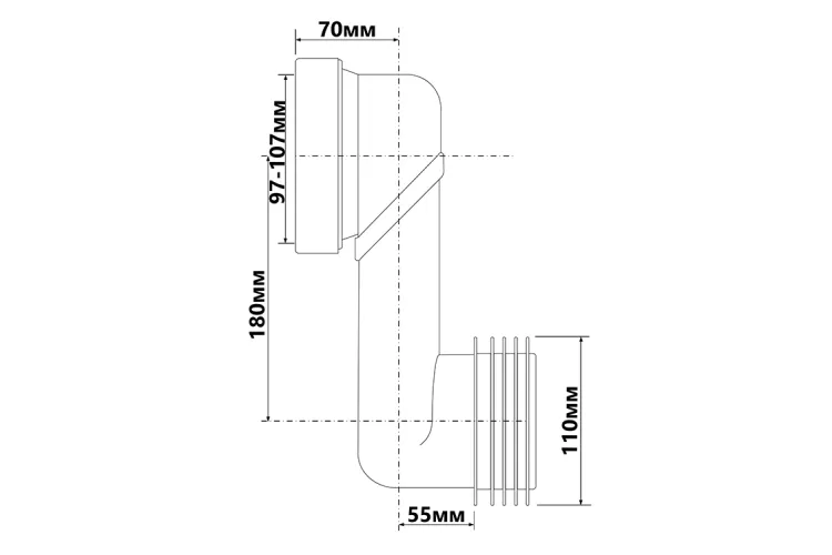Патрубок пластиковий каналізаційний короткий 160 мм / ексцентричний зсув 180 мм з фланцевою прокладкою WCLO-18 зображення 2