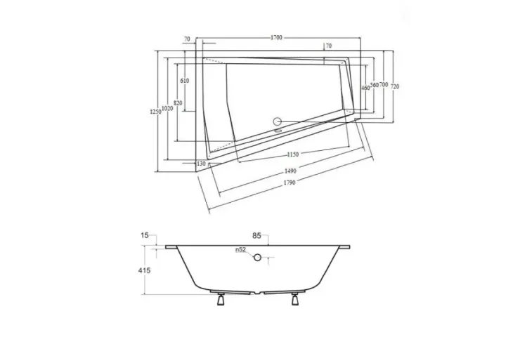Ванна акрилова INTIMA DUO SLIM 170х125 Ліва (соло) без ніг image 6
