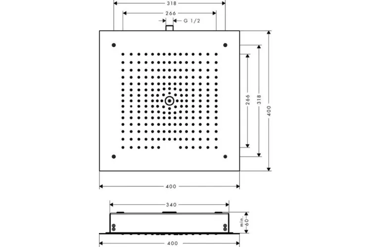 Верхній душ Raindance E 400х400 1jet вбудований EcoSmart 9 l/min, хром (26253000) зображення 2