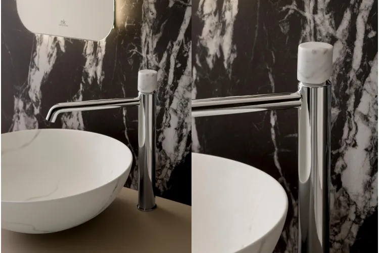 ROUND CUSTOM, Змішувач для умивальника 306 мм, chrome+сarrara marble (700034580 cm) зображення 2