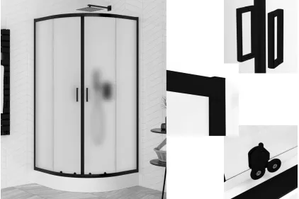 Душова кабіна півкругла SUVIA BLACK 2D R55 80x80х190 скло satin ACTIVE SHIELD 5мм