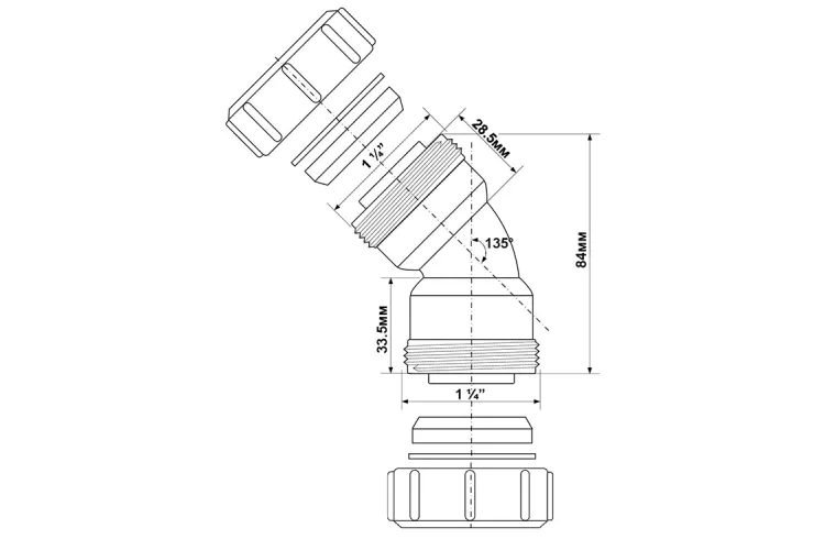 Коліно пластикове 45° ∅32 з гайками 32B-WH image 2