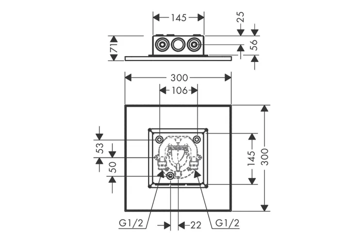 Верхній душ Axor 300X300 1jet вбудований , Polished Black Chrome (35317330) зображення 2