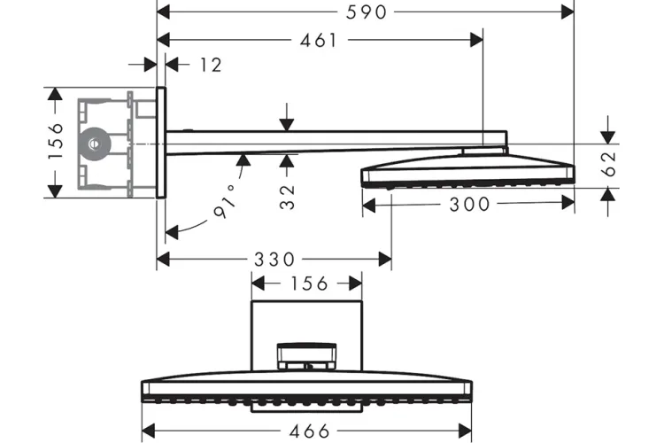 Верхній душ Axor 460х300 2jet з тримачем square, Brushed Bronze (35280140) image 2
