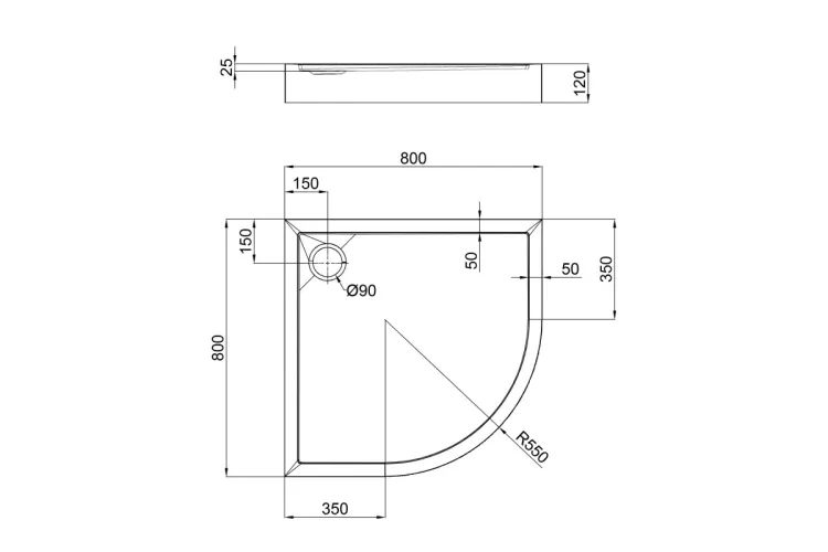 Піддон QTAP Robin 80x80x12 півкруглий, низький, з сифоном 90мм зображення 3