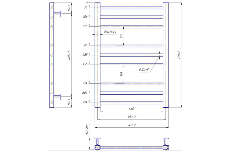 Рушникосушка INOX Преміум Класік 770х540/500 зображення 4