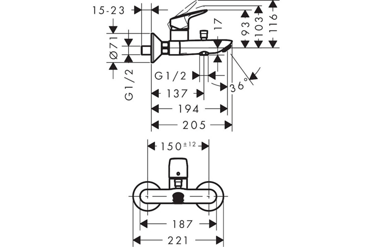 Змішувач Logis для ванни з проміжним положенням картриджу ЕКО (71401000) image 2