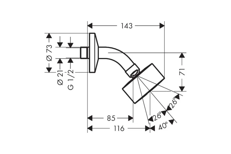 Верхній душ Axor One 75 1jet EcoSmart зі стіновим кронштейном, Polished Black Chrome (48490330) зображення 2