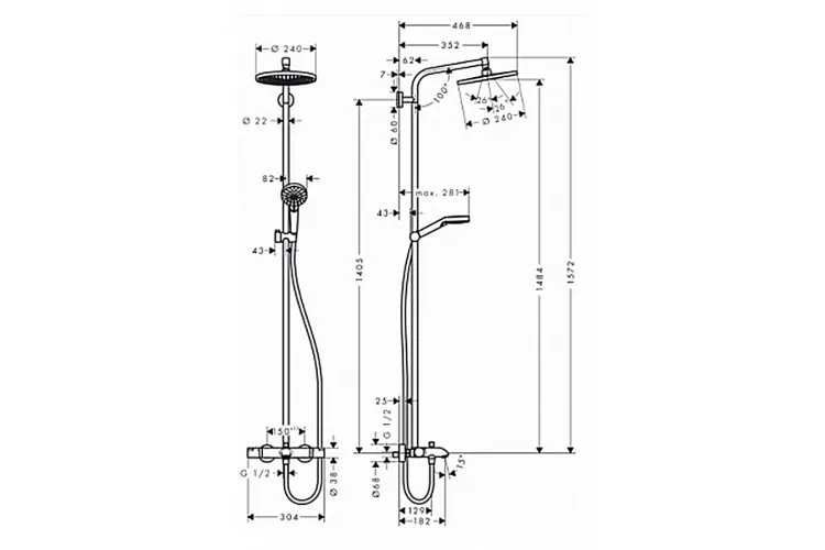 Душова система Crometta S Showerpipe 240 1jet для ванни з термостатом (27320000) image 2